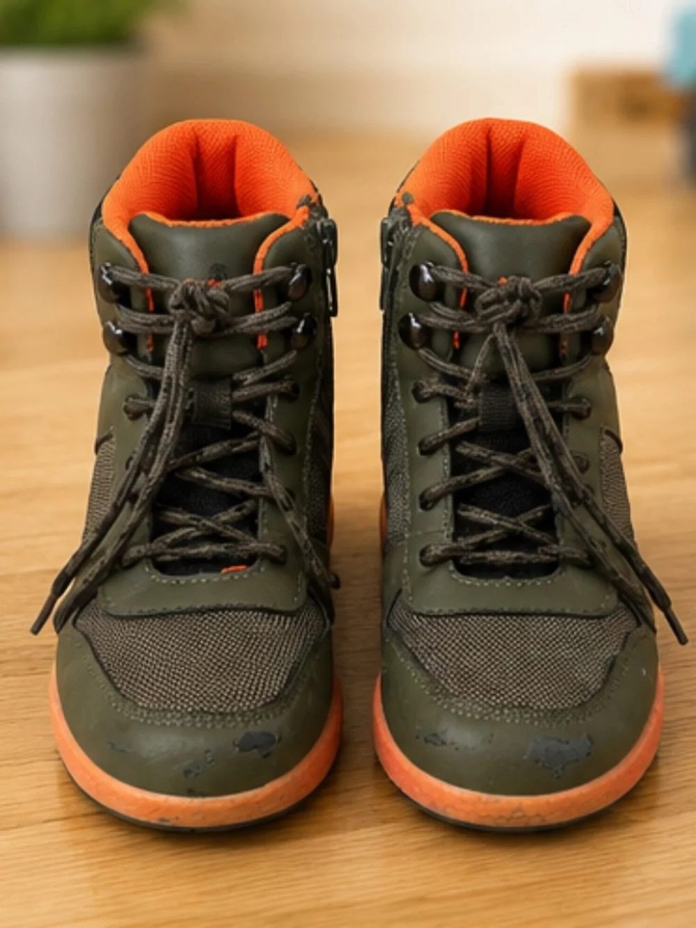 Kids Hiking Boots Olive Green & Orange | Size US 11
